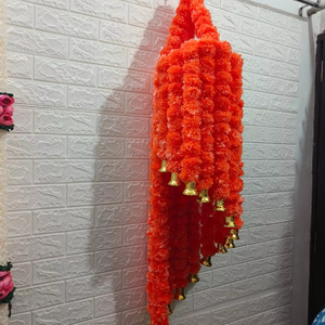 Artificial Genda Phool Hanging Jhumar with Bell Marigold Chandelier for Diwali, Wedding, <b>Home</b> <b>Temple</b>&Festival Ceiling Decoration - Product Image 1
