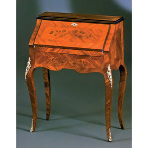 Classic Brown Real Wood Veneer Curved <b>Secretary</b> <b>Desk</b> with European Detailing Compact Design 1-Year Warranty - Product Image 3