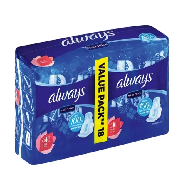 Always Maxi Pads Size 4 Overnight Absorbency Unscented with Wings, 33 Count