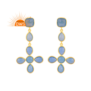 Pendientes colgantes de piedras preciosas de Calcedonia azul Natural chapados en oro de 18 quilates de la mejor calidad, fabricante de joyería fina Demi - Product Image 1