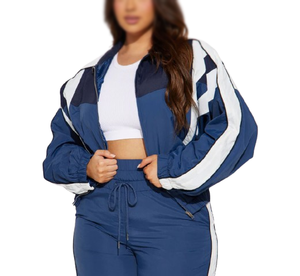 Conjunto de Chaqueta Cortavientos Informal para Mujer, Talla Grande, con Capucha, Estilo Hip Hop, con Cintura Elástica, 100% Nailon, Traje Cortavientos de Alta Calidad - Product Image 4