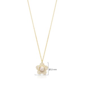 Collier avec pendentif en forme de fleur de 13 mm en zircon transparent et nacre, fabrication artisanale turque, vente en gros, argent sterling 925 - Product Image 3