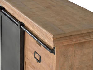 Buffet en bois de manguier de style vintage avec portes coulissantes en métal et 3 tiroirs, meuble de salle à manger, buffet, armoire latérale - Product Image 6