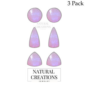 Pendientes de Plata de Ley 925 con Piedra Lunar Rosa, Engaste de Bisel Trillón, Joyería de Moda Hecha a Mano, Paquete de Regalo para Fiesta, Paquete de 3 - Product Image 3