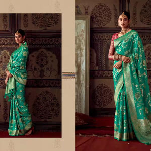 Saree de créateur en crêpe Georgette pure soie indienne et pakistanaise pour mariage et fête avec tissage Zari - Product Image 1