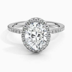Bague de fiançailles et de mariage exclusive en or blanc 14 carats avec diamant de laboratoire VVS 1 carat, taille ovale, certifiée IGI, halo, cadeau - Product Image 1