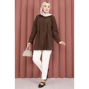 Chemise en popeline Alin décontractée à taille ajustable et boutonnée, taille XL, en viscose, avec logo imprimé, style simple et tendance pour les saisons d'été et d'automne - Product Image 3
