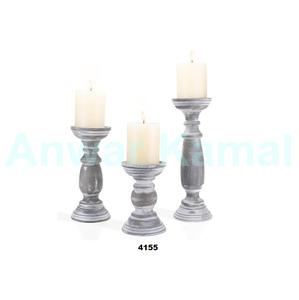 Lot de 3 bougeoirs en bois massif marron style moderne bougeoir pour fêtes de mariage et événements à la maison - Product Image 2