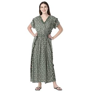 Robe de soirée en coton pour femmes Kaftan Ultimate Designer Hand Block Print Top Vente Taille gratuite Article 6XL inclus - Product Image 1
