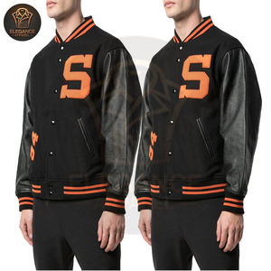 Color negro naranja buen proveedor nueva llegada venta al por mayor tasa OEM ODM manga larga para hombres béisbol universitario chaquetas universitarias - Product Image 5