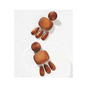 Pendientes de gota exagerados bohemios de alta calidad, Pendientes colgantes de cuentas de madera con borla larga geométrica Vintage para mujer - Product Image 1