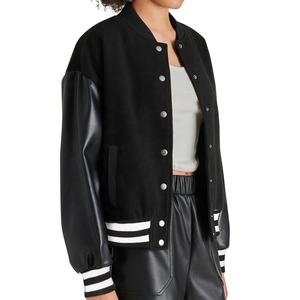 Custom Luxury <b>Cashmere</b> Leather Bomber Jacket Heavy Weight Wool Embroidery Chenille Button up Quilted Lining Jacket for Men - Product Image 2