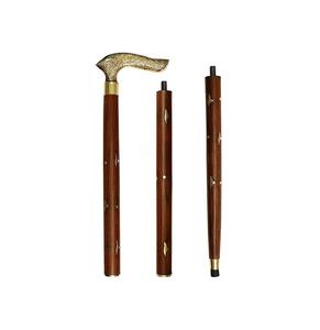 Bâton de marche décoratif en bois avec incrustations en laiton, style steampunk, engrenages, 22 pouces - Product Image 6