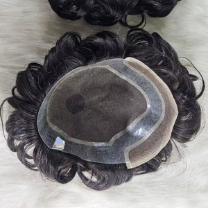 Sistema de cabello de tupé frontal de encaje francés para hombres, reemplazo de cabello Remy indio, estilos de onda corporal de onda profunda, diseño izquierdo, densidad 100% - Product Image 2