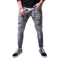 Pantalones Casuales de Mezclilla de Algodón para Hombre, Estilo Flare, Multibolsillos, Bordados, con Logotipo Personalizado, de Alta Calidad, para Otoño