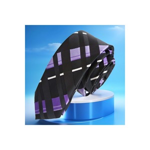 Cravate mince de mode de transition carrée à carreaux lilas noir violet - Product Image 1