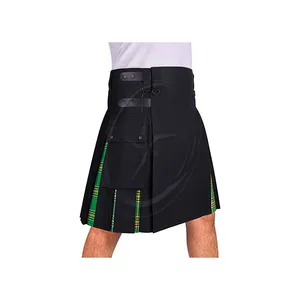 Deri Kilt yapılan Pakistan Mens için Scottish Kilts siyah ve İrlanda yeşil iş amaçlı Kilt Mens toptan tedarikçisi