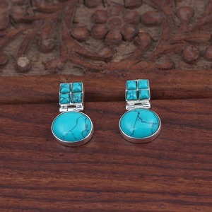 Pendientes de turquesa multipiedra simétricos artesanales en plata de ley 925 - Product Image 1
