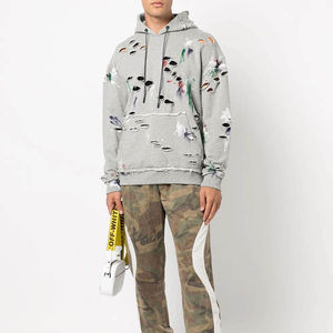 Nouvel arrivage Design personnalisé Logo Fashion Hip Hop Vintage Stone Washed Distressed Applique Broderie Crop Hoodies Thermique - Product Image 2