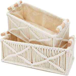 Panier de rangement en macramé fait à la main en coton naturel avec design tressé, parfait pour la chambre à coucher, la salle de bain et l'organisation de la maison. - Product Image 3