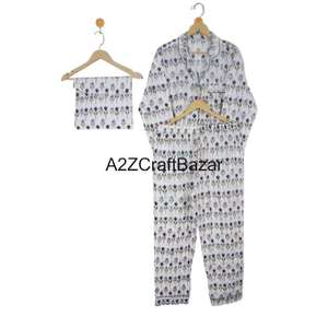 Conjunto de Pijama de Algodón con Estampado Floral Indio, Ropa de Dormir Verde, 100% Algodón Orgánico - Product Image 5