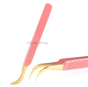 Pinzas de pestañas con aislamiento de volumen de 90 grados, pinzas de extensión de pestañas con punta de fibra, nuevas pinzas de pestañas rosas personalizadas - Product Image 5