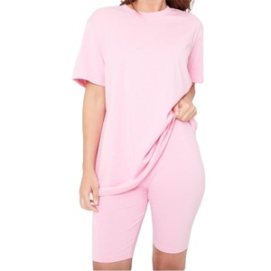 Ensemble décontracté confortable pour femmes, motif uni, 100% coton, séchage rapide, respirant, chemise et short - Product Image 1