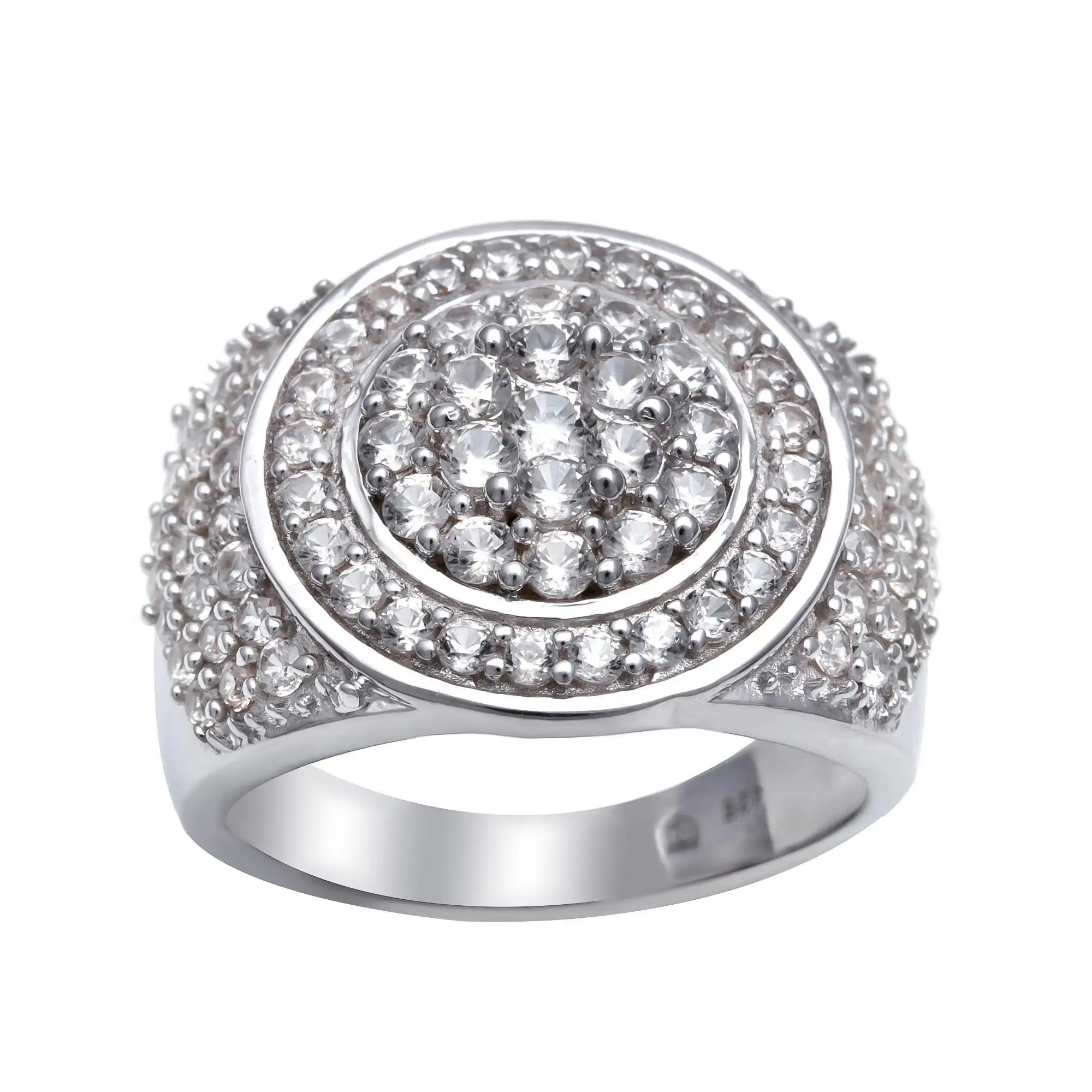 Cincin pertunangan pria, CZ berlian pria bentuk bulat Multi CZ batu 925 Sterling Silver cincin pernikahan pertunangan Hip Out berlian