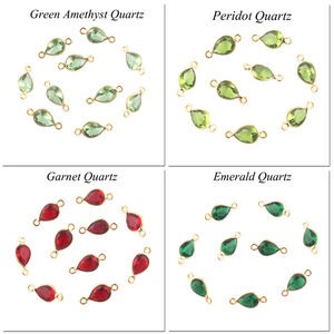 Charming 6x8 mm <b>Peridot</b> Quartz Pear Shape Connector Bezel Setting Brass Gold Plated Diy Double Bail Making <b>Bracelet</b> Connectors - Product Image 6