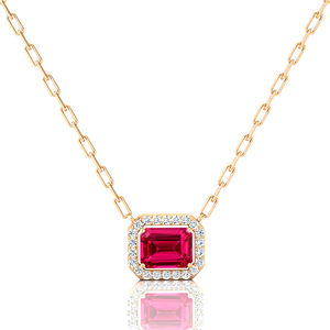 Diseño único Esmeralda Corte Natural Rosa Zafiro Piedra preciosa Halo Estilo Charm's Colgante Collar en oro de 18K tachonado con diamantes - Product Image 4