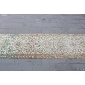 <b>Vintage</b> <b>Rug</b>, 2.6x8.3 ft Turkish <b>Rug</b>, Green White Camouflage Wool <b>Rug</b> - Product Image 4