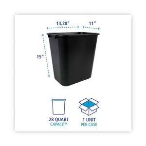 Boardwalk 28 Qt. Cubo de Basura Rectangular de Plástico HDPE Negro, con Tapa, 12L/40L, para Oficina, Baño, Restaurantes - Product Image 5