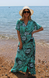 Nuevo Vestido de Verano para Mujer, Estilo Boho, Cuello en V, Manga Corta, Largo hasta el Suelo, Tie Dye, Rayas, Ecológico, Personalizable OEM - Product Image 5