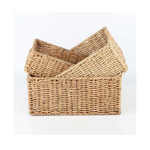 OEM/ODM Service Set of 3 Handmade Rattan Woven Rectangular Wicker Storage Baskets with Handles for Daily <b>Household</b> <b>Sundries</b> - Product Image 3