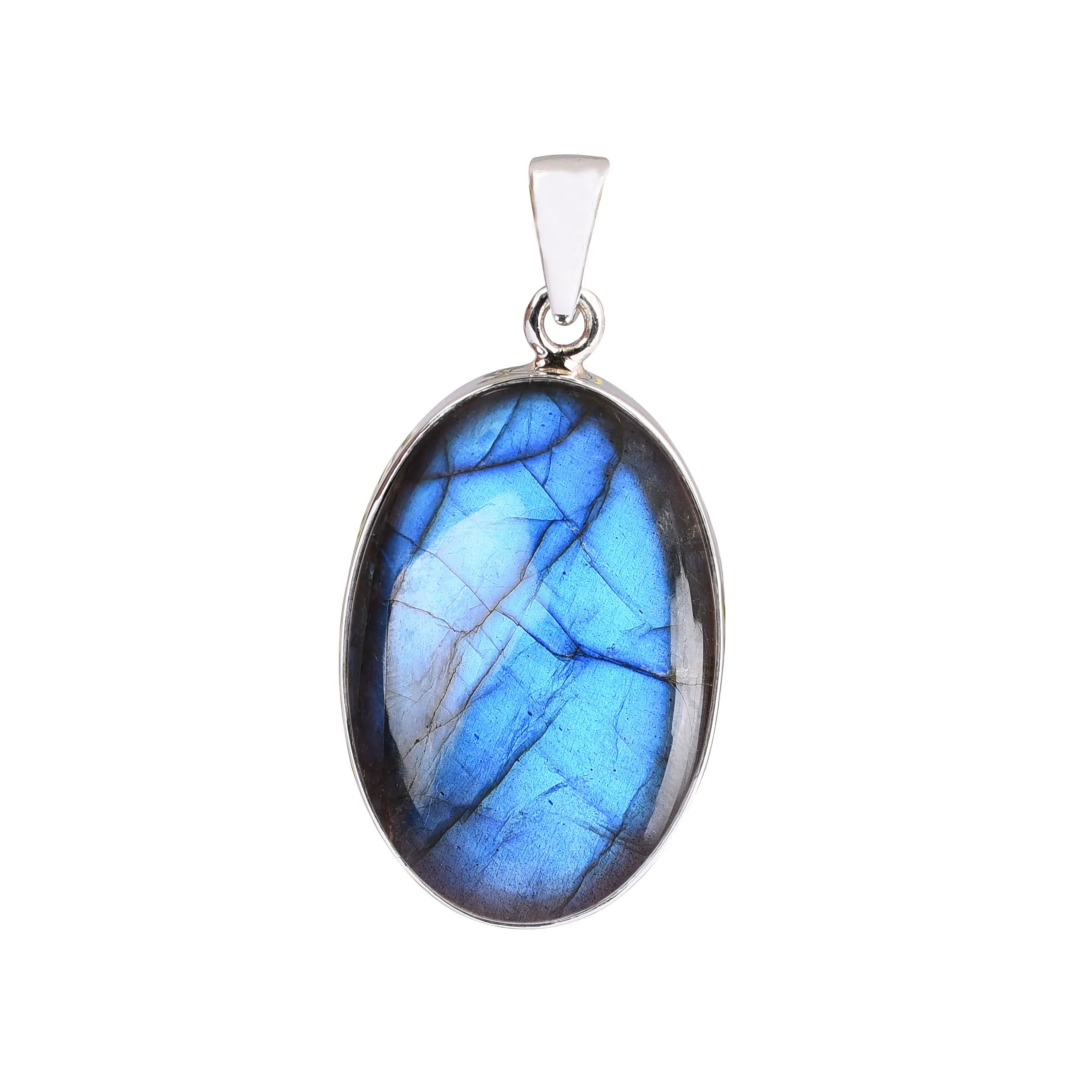 Solido argento Sterling 925 ovale Labradorite gemma dichiarazione ciondolo gioielli argento naturale Labradorite ciondolo con pietre preziose