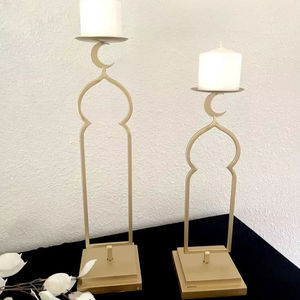 Gold Metal Tall Pillar <b>Candle</b> Holder Moroccan Islamic Arch Design Wedding Table Centerpiece Ramadan Home Decoration Items Luxury - Product Image 1