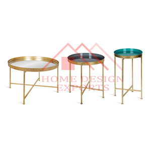 Ensemble de 3 meubles de table basse faits à la main en métal fini émail brillant pour meubles de bureau d'hôtel à la maison moderne - Product Image 1