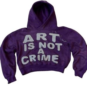 French Terry Cotton Distress Embroidery <b>Hoodie</b> Custom Acid Wash <b>Cropped</b> <b>Zip</b> <b>up</b> <b>Hoodie</b> Washed Patchwork Zipup <b>Hoodie</b> - Product Image 3