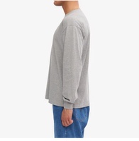 T-shirt col rond à manches longues 100 % coton couleur unie gris chiné pour homme, écologique, anti-boulochage, coupe classique, jersey 180g, personnalisable