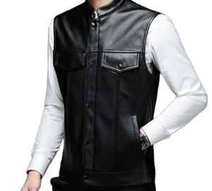 Gilet de mode personnalisé pour hommes au prix de gros Gilet en cuir d'hiver pour hommes avec fonction coupe-vent Design ODM Gilet de motard de qualité supérieure - Product Image 2