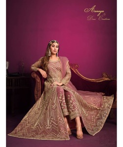 Salwar Kameez pakistaní de color azul en vestido modesto formal con aspecto de Dupatta y Hijab - Product Image 5