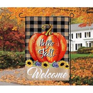 Lot de 10 drapeaux de jardin Hello Fall, motif à carreaux Buffalo d'automne avec citrouilles - Petits drapeaux de bienvenue verticaux pour jardin, 12x18, double face - Product Image 3