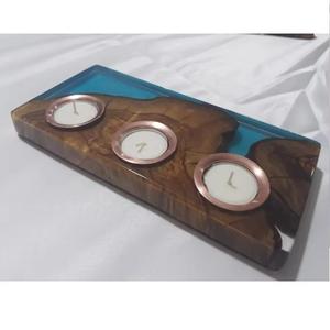 Portavelas rústico de madera y resina con tarro de vela de hormigón único accesorio de iluminación decorativo para el hogar - Product Image 2