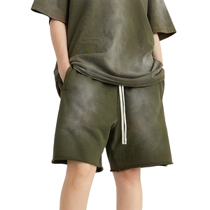 กางเกงขาสั้นกันเหงื่อของผู้ชายแบบวินเทจเอวยางยืดผ้าเฟรนช์เทอร์รี่ขอบพัฟพิมพ์ลายกรดแข็งสไตล์สตรีทแวร์ - Product Image 6