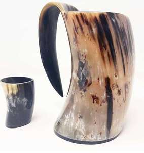 Natural Buffalo Horn Stein with Bamboo Lid Organic Texture Strong Handle for Authentic Drinking Experience for Wine & <b>Beer</b> - Product Image 6