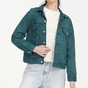 Chaqueta Vaquera de Color Sólido para Mujer, Mangas Cortas y Largas, Estilo Casual Básico, Transpirable, de Algodón Tejido, Bordada, para Mujeres Jóvenes - Product Image 3