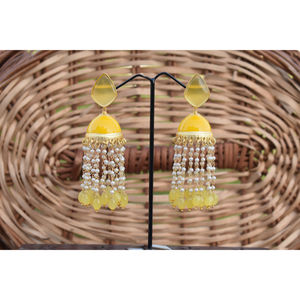 partywear brass traditional golden mattefinishing meenakari <b>long</b> beads jhumki with stone stud hoop <b>earing</b> for girls and women - Product Image 2