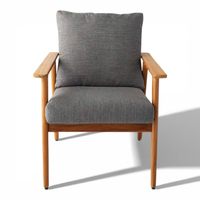 Silla de Jardín Minimalista de Madera de Teca, Sillón Tapizado para Exteriores con Cojín Suave, Asiento de Patio