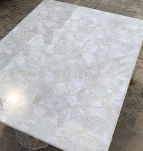 Mesa de Comedor o Conferencia de Lujo con Cubierta de Cuarzo Blanco Natural |   Mesa de Diseño Cruzado, Pulida a Mano, Duradera - Product Image 3