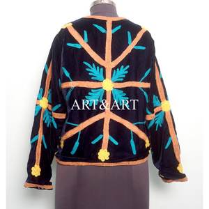 Veste matelassée en velours artisanal brodée à la main, motif floral, 100% coton tissé, écologique, séchage rapide, haute qualité - Product Image 5